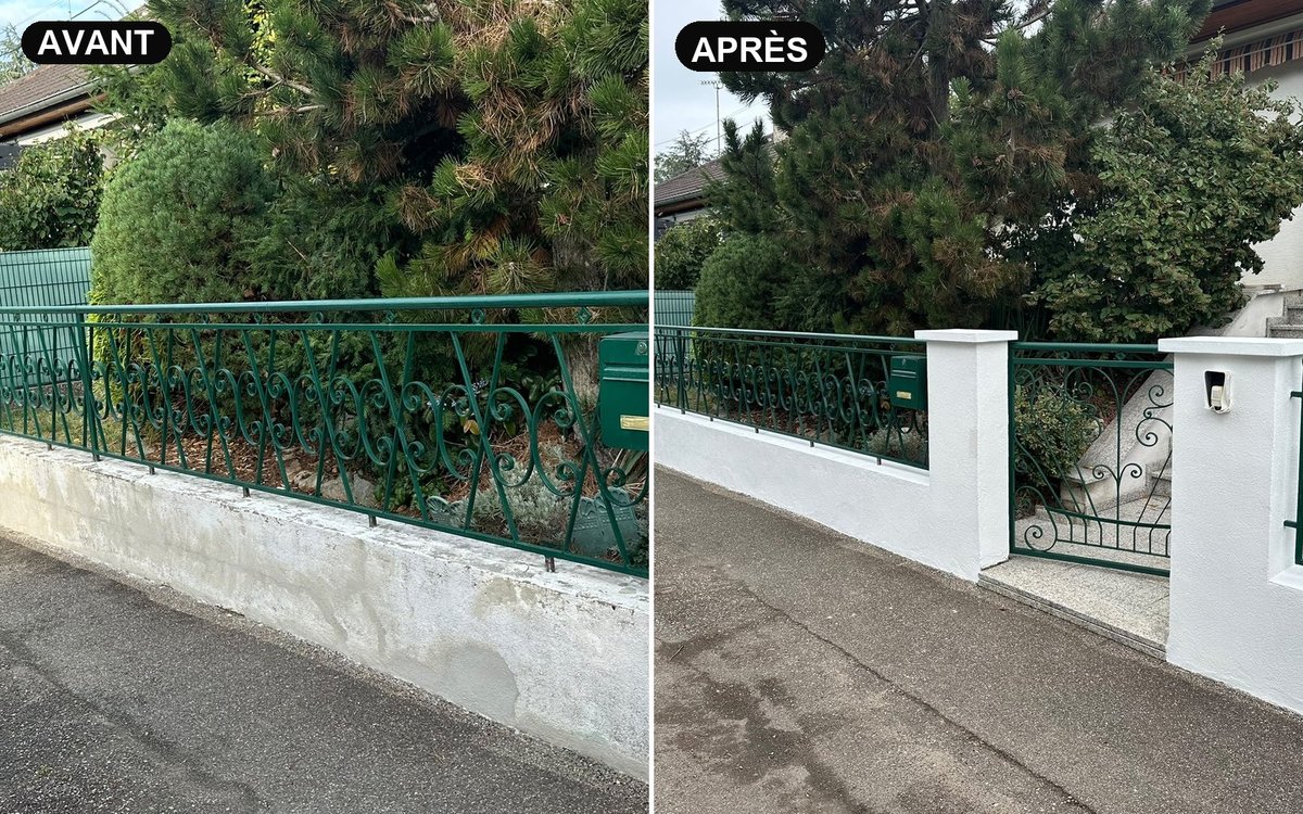 Peinture de muret et ferronnerie — avant / après