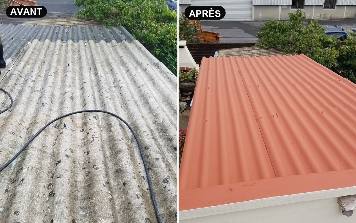 Peinture de toiture en fibrociment — avant / après